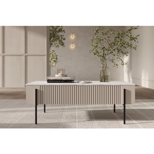 Stolik kawowy z szufladami Malmi 100 cm - kaszmir / crema bianca / czarne nóżki